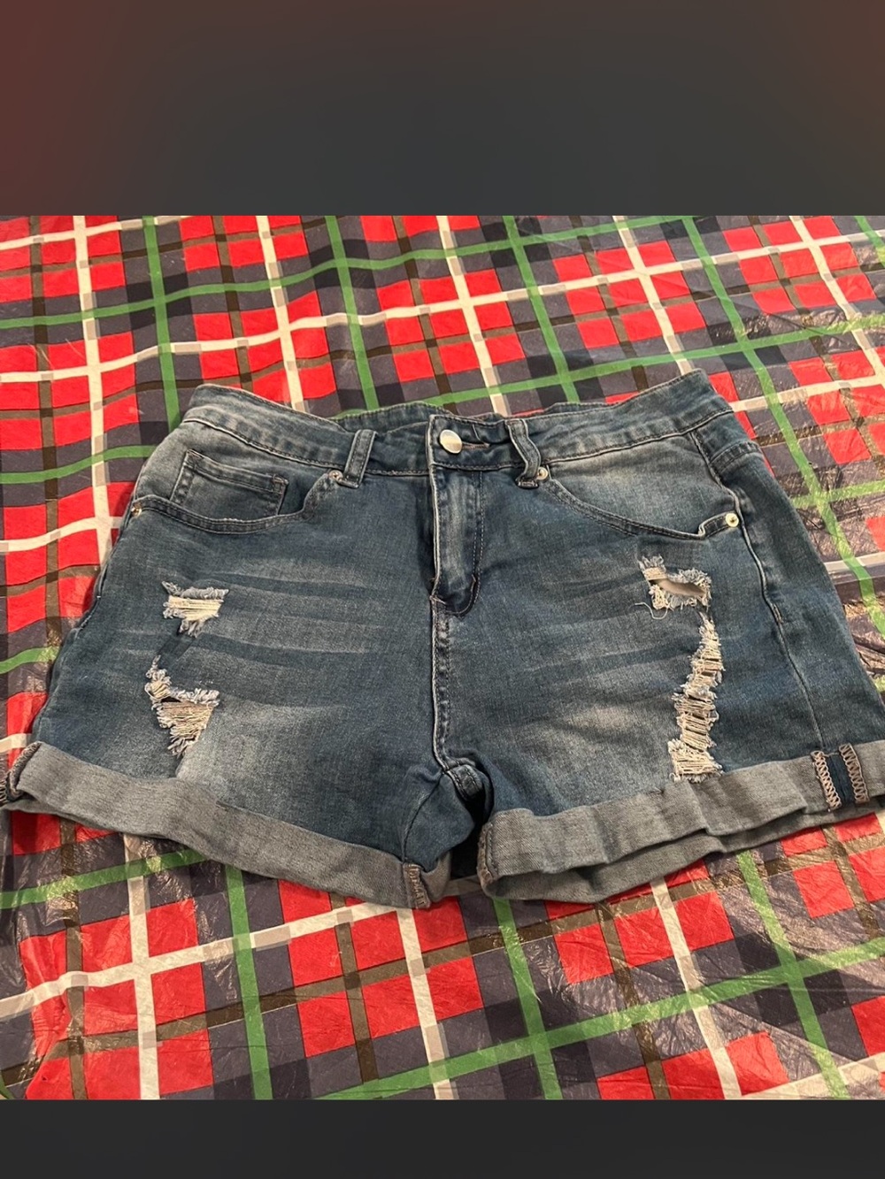 Women's Distressed Rolled-Hem Denim Shorts - Blue